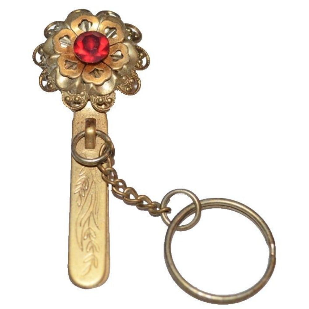 Vtg King's Key Finder Key Chain Los Angeles Red Ruby Rhinestone Engraved Metal